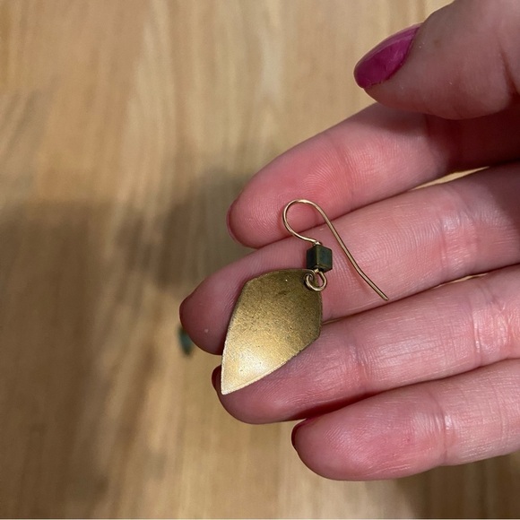 Oval Earrings in Embossed Turquoise Steer Head Pointed Metal Dangle - Picture 6 of 6